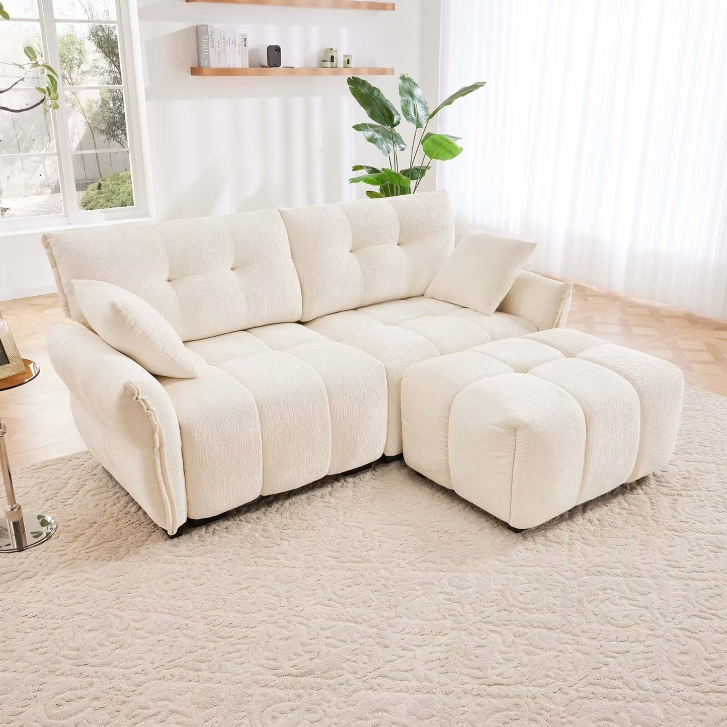 Modern Chenille Sofa, Solid Wood Frame with High Elasticity Cushion