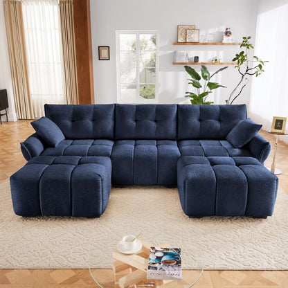 Modern Chenille Sofa, Solid Wood Frame with High Elasticity Cushion