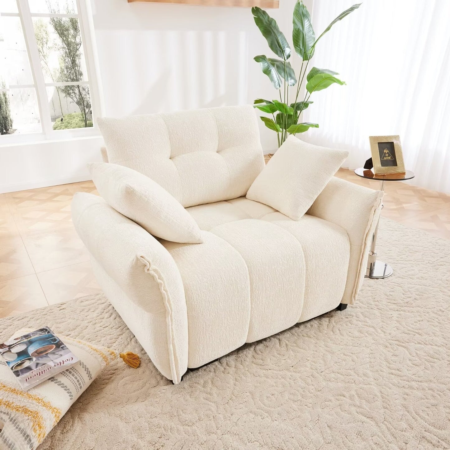 Modern Chenille Sofa, Solid Wood Frame with High Elasticity Cushion