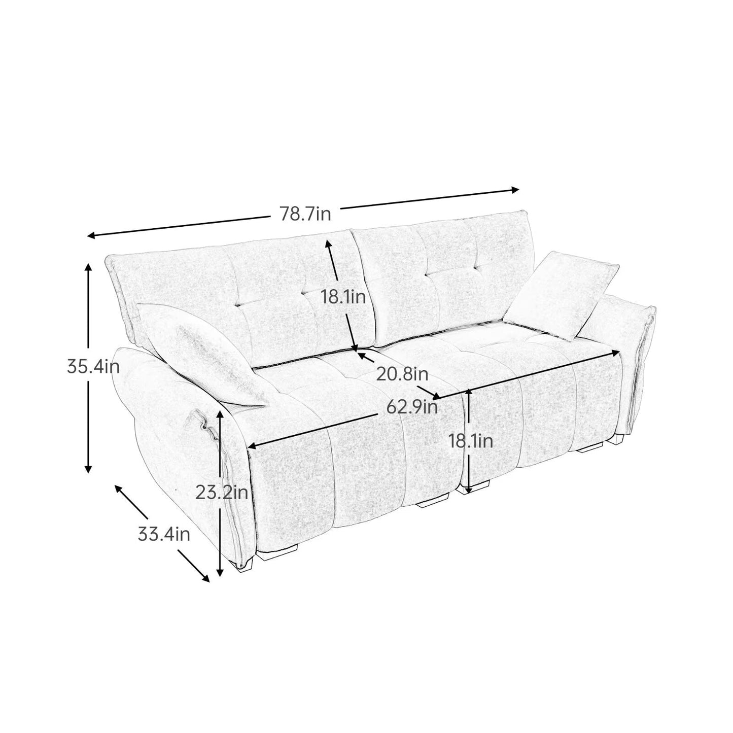 Modern Chenille Sofa, Solid Wood Frame with High Elasticity Cushion