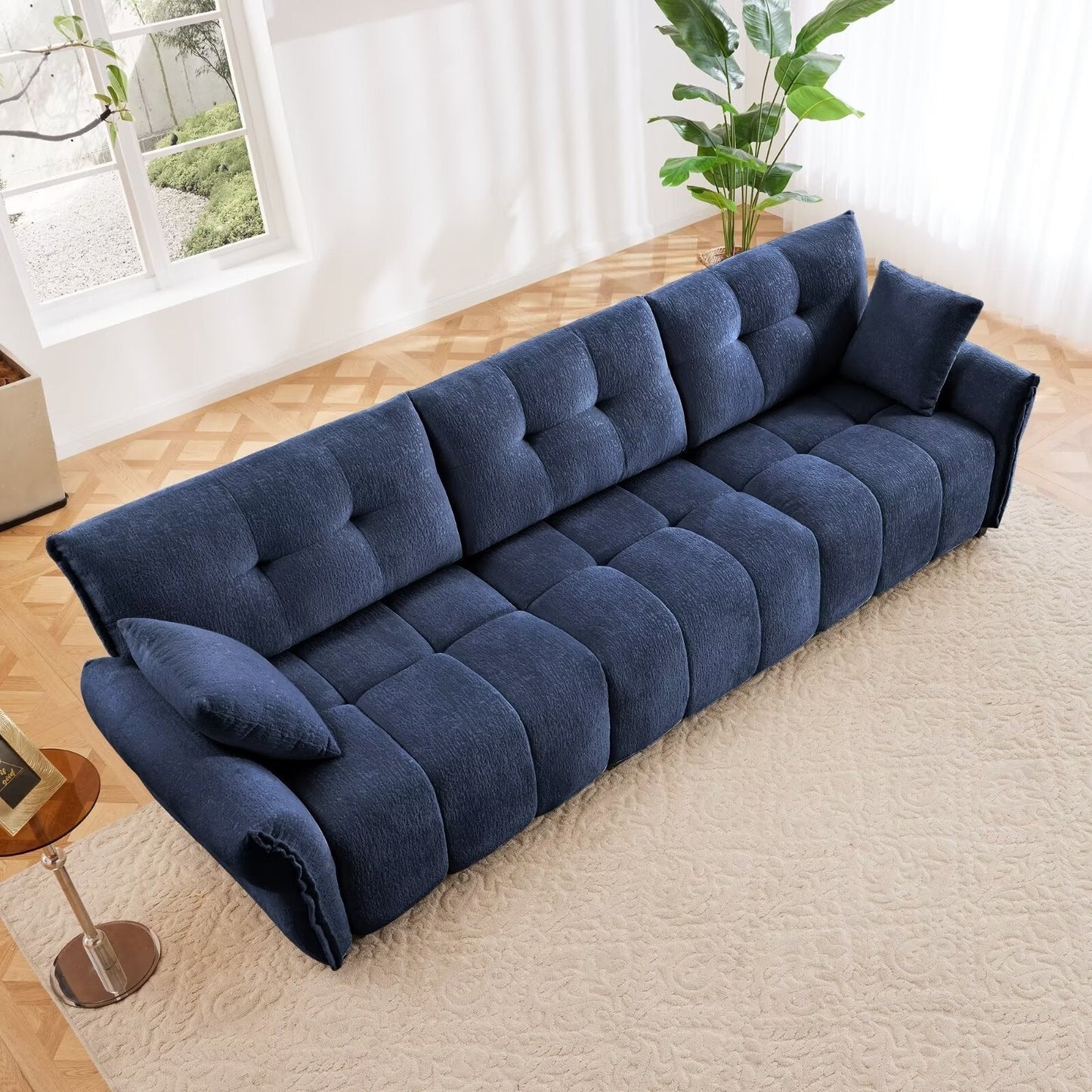Modern Chenille Sofa, Solid Wood Frame with High Elasticity Cushion