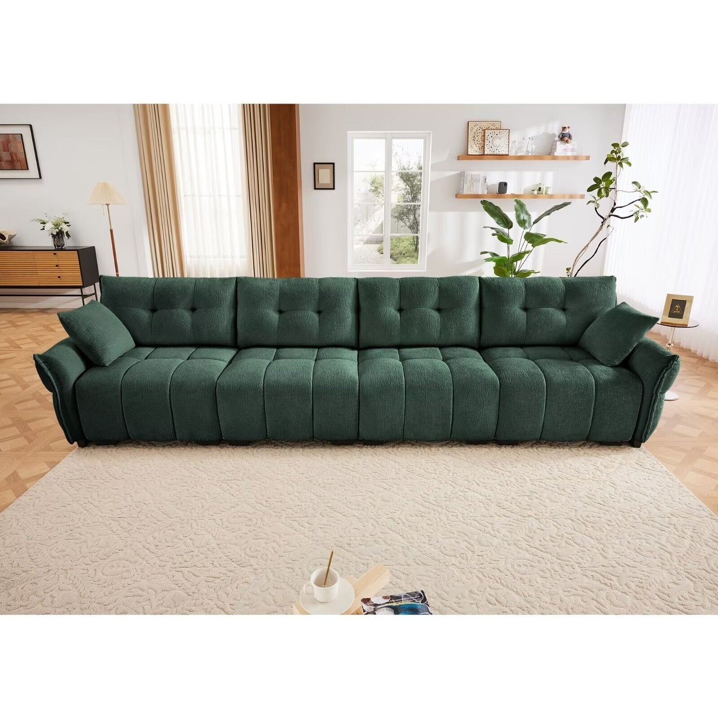 Modern Chenille Sofa, Solid Wood Frame with High Elasticity Cushion