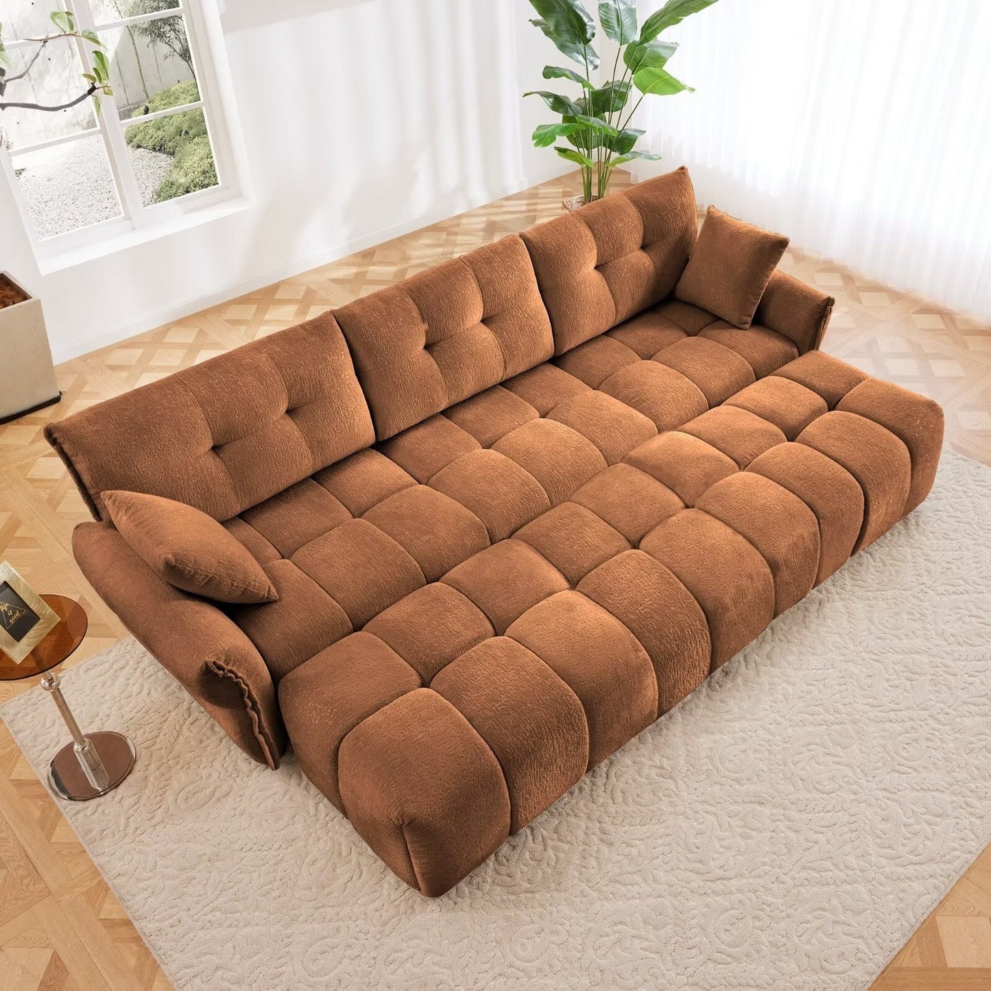 Modern Chenille Sofa, Solid Wood Frame with High Elasticity Cushion