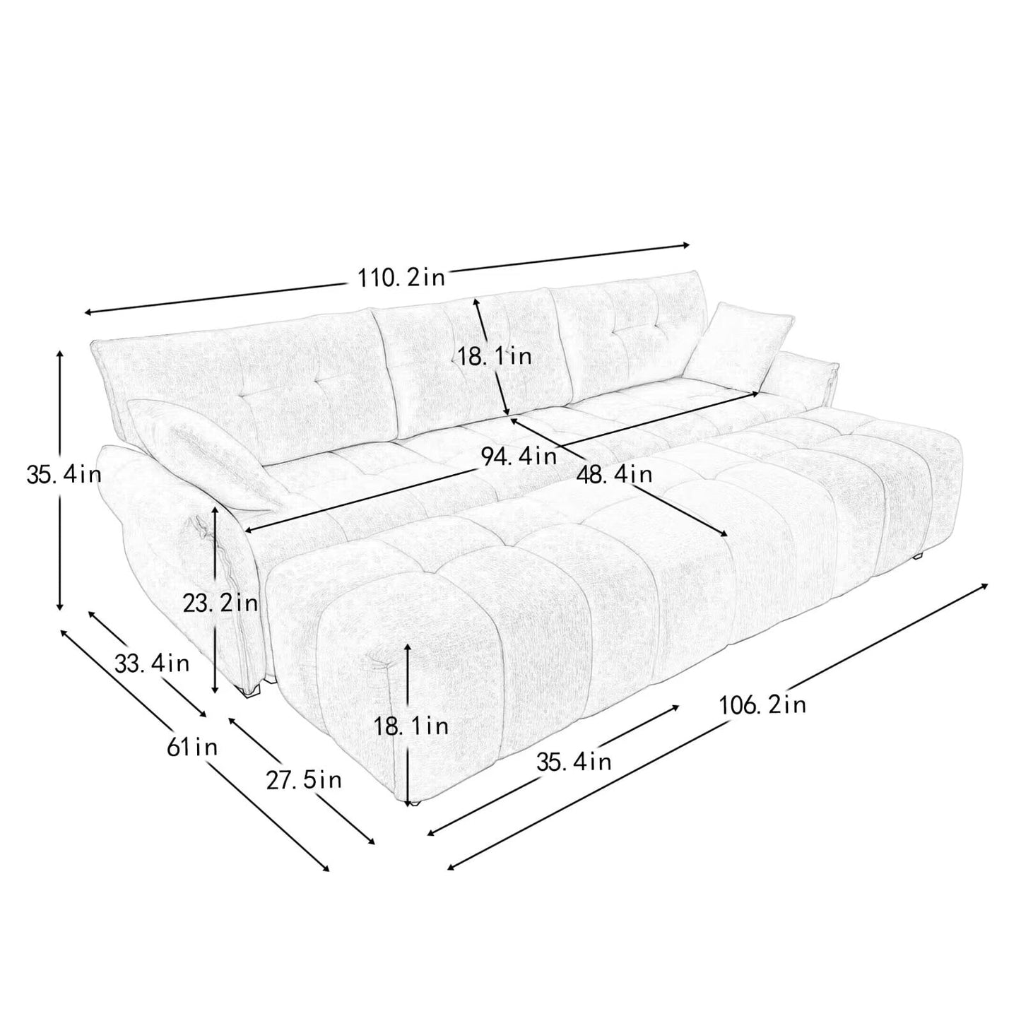 Modern Chenille Sofa, Solid Wood Frame with High Elasticity Cushion