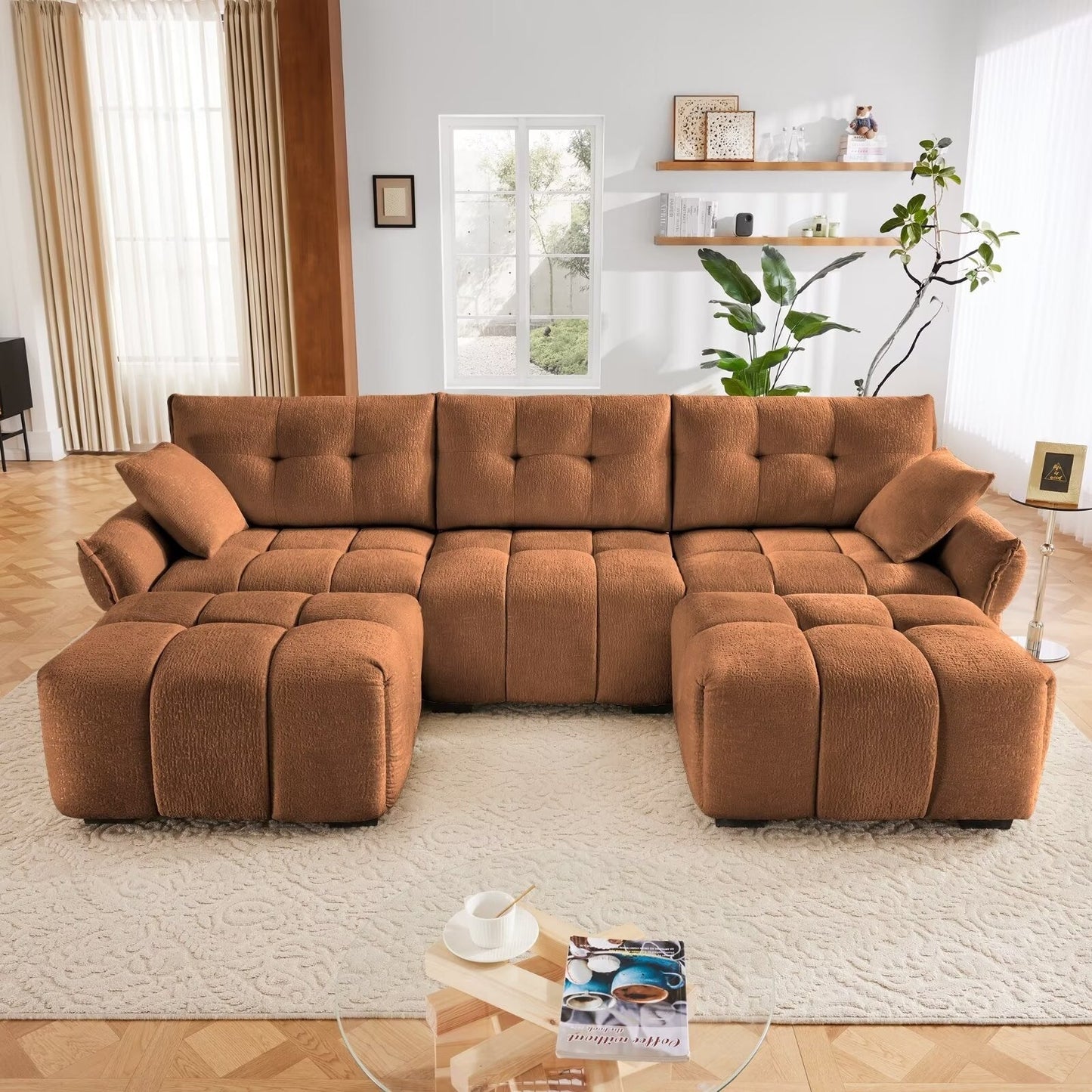 Modern Chenille Sofa, Solid Wood Frame with High Elasticity Cushion