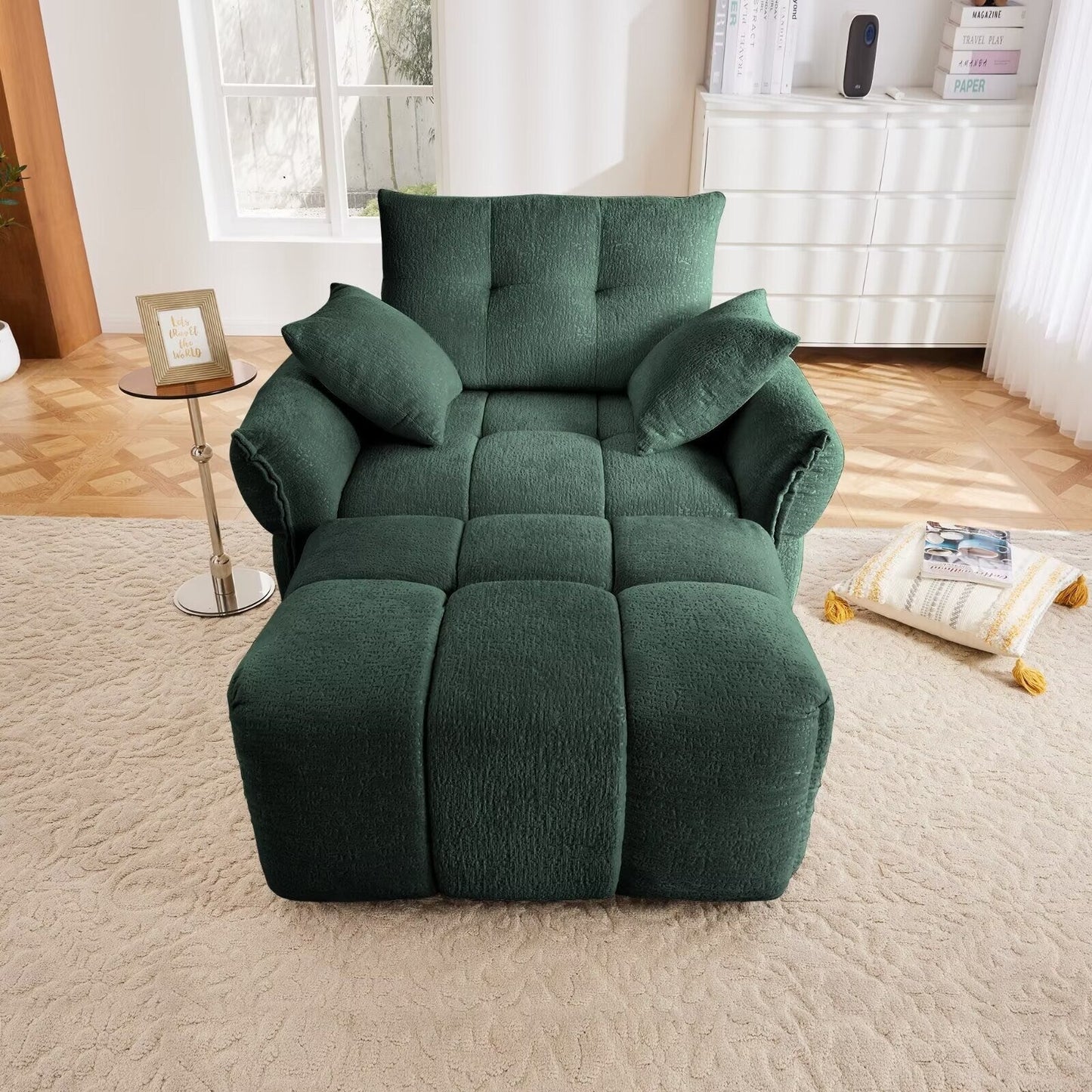 Modern Chenille Sofa, Solid Wood Frame with High Elasticity Cushion