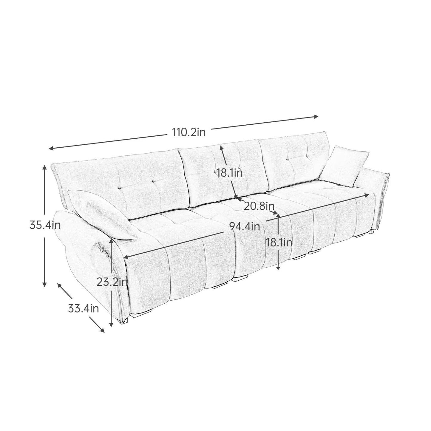 Modern Chenille Sofa, Solid Wood Frame with High Elasticity Cushion