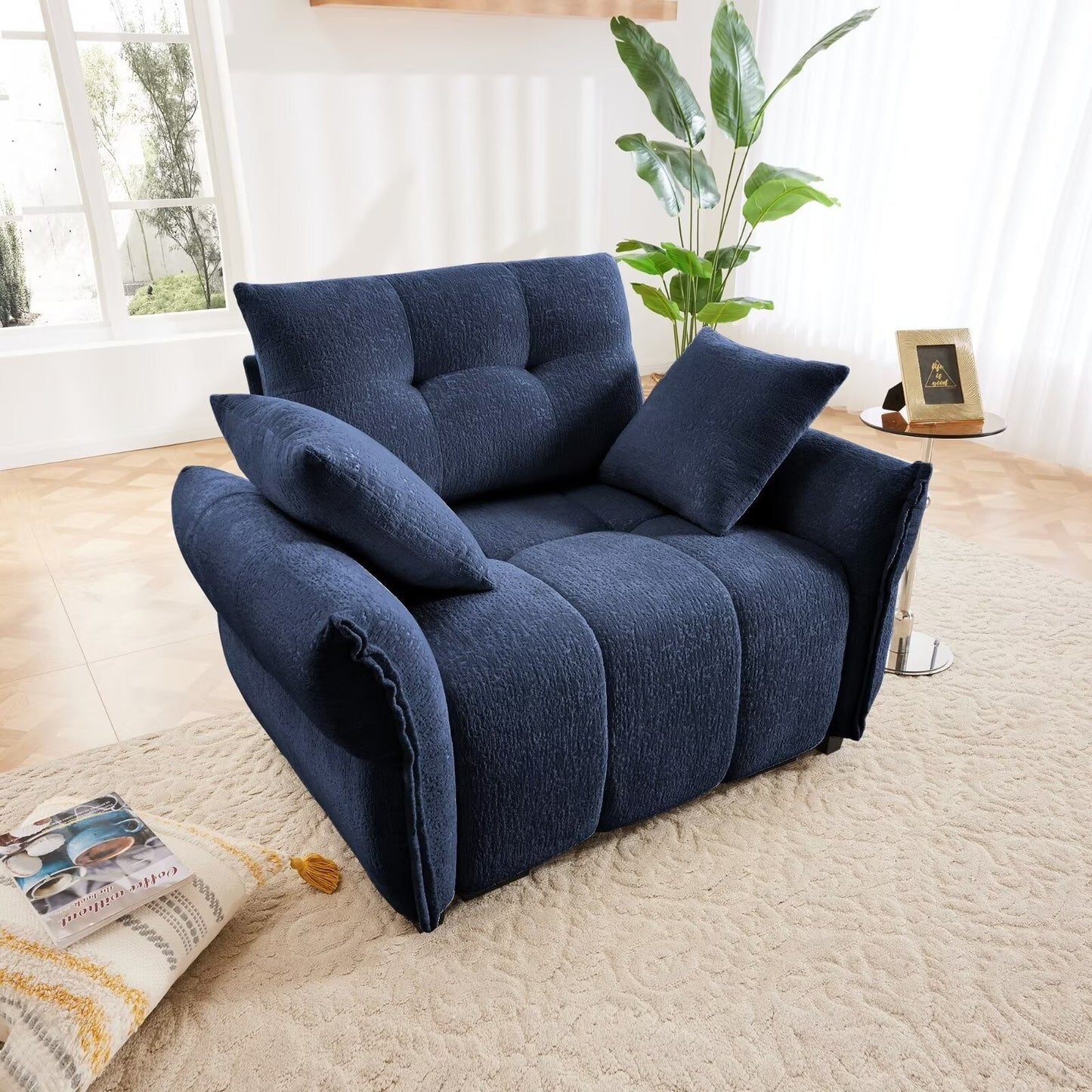 Modern Chenille Sofa, Solid Wood Frame with High Elasticity Cushion