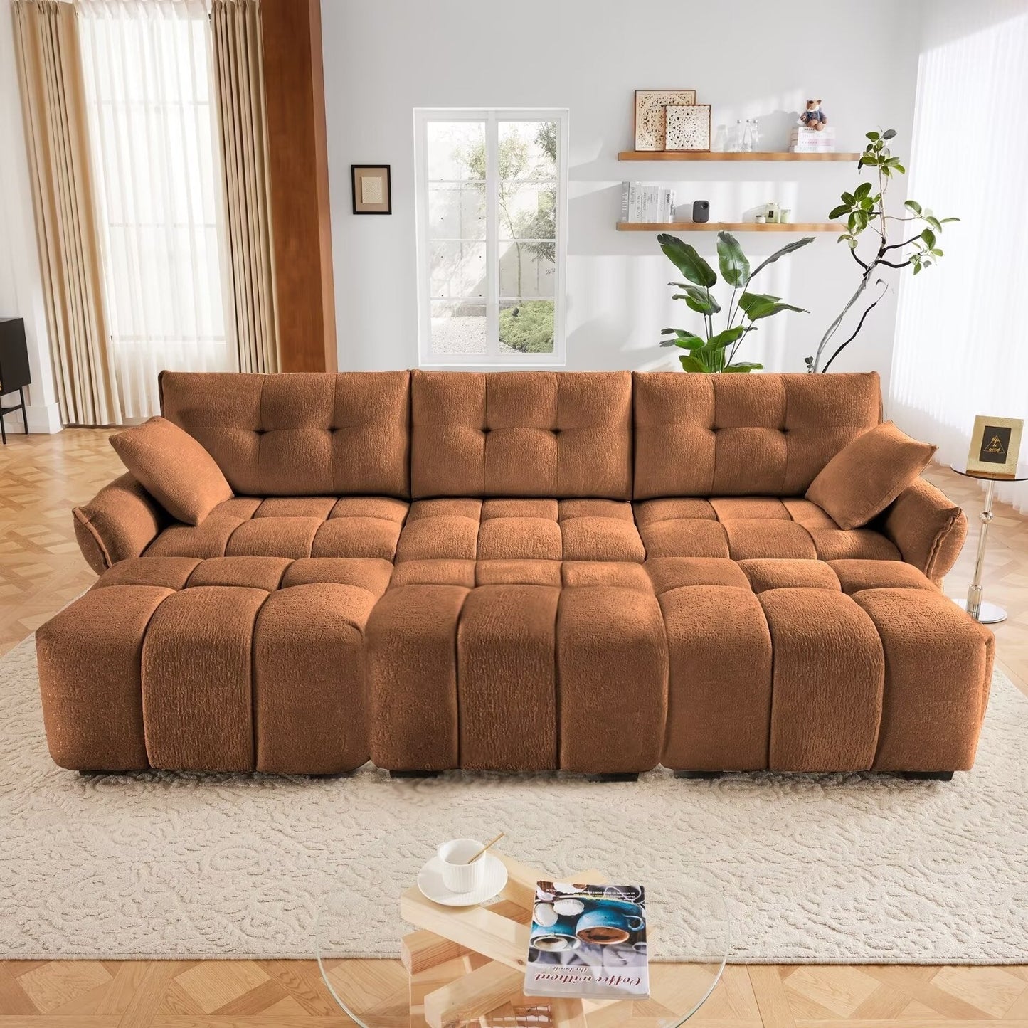 Modern Chenille Sofa, Solid Wood Frame with High Elasticity Cushion