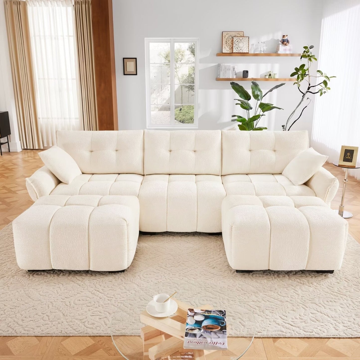 Modern Chenille Sofa, Solid Wood Frame with High Elasticity Cushion