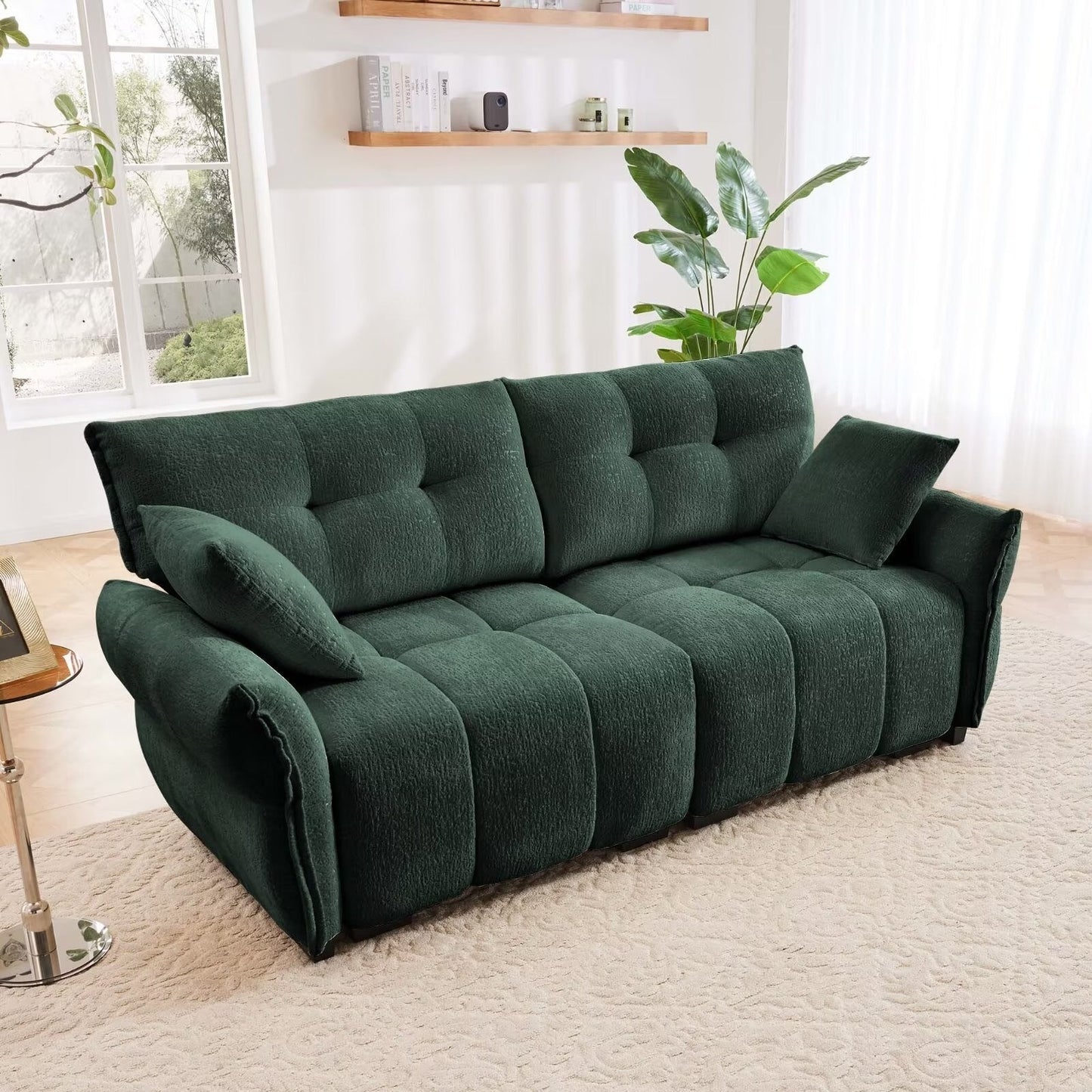 Modern Chenille Sofa, Solid Wood Frame with High Elasticity Cushion