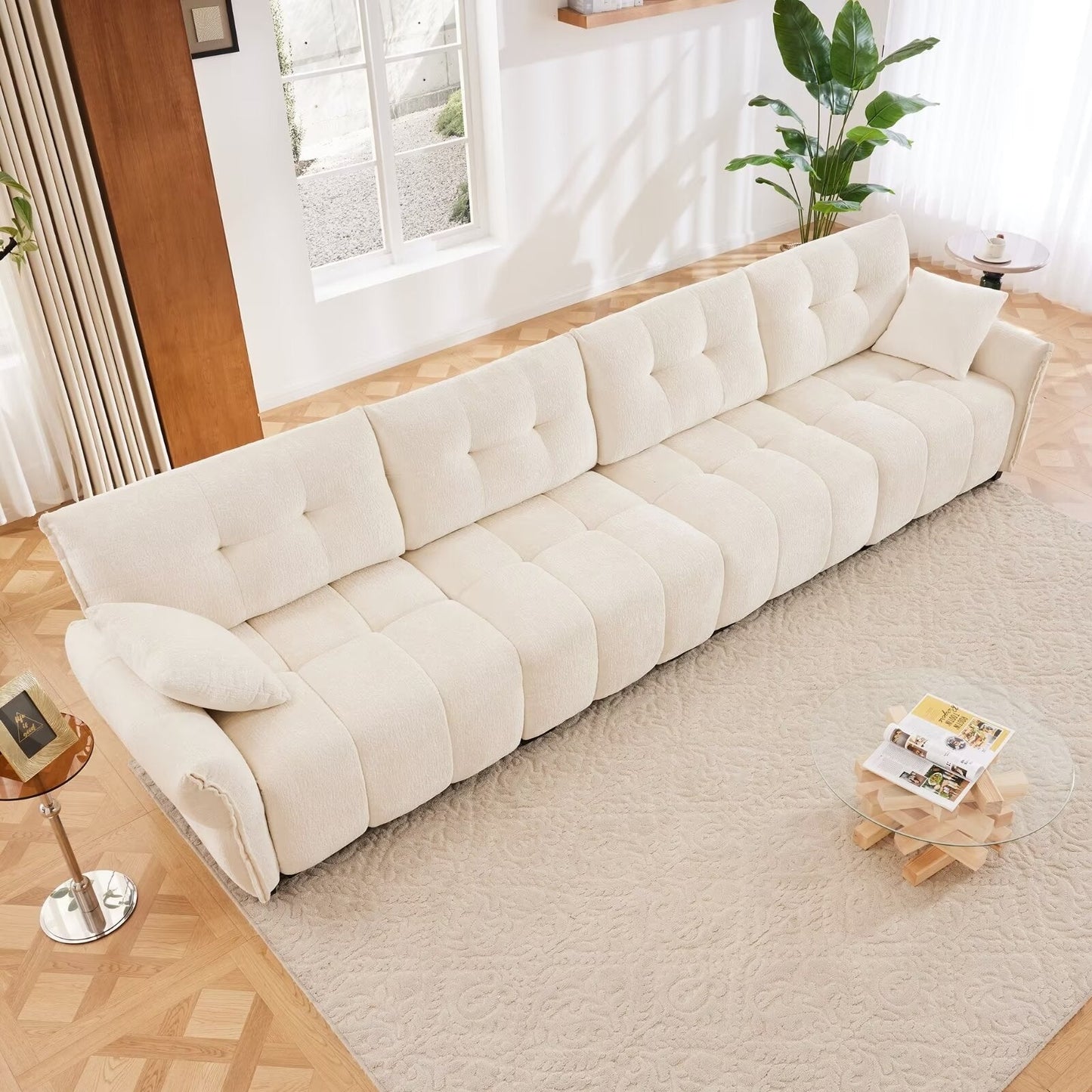 Modern Chenille Sofa, Solid Wood Frame with High Elasticity Cushion