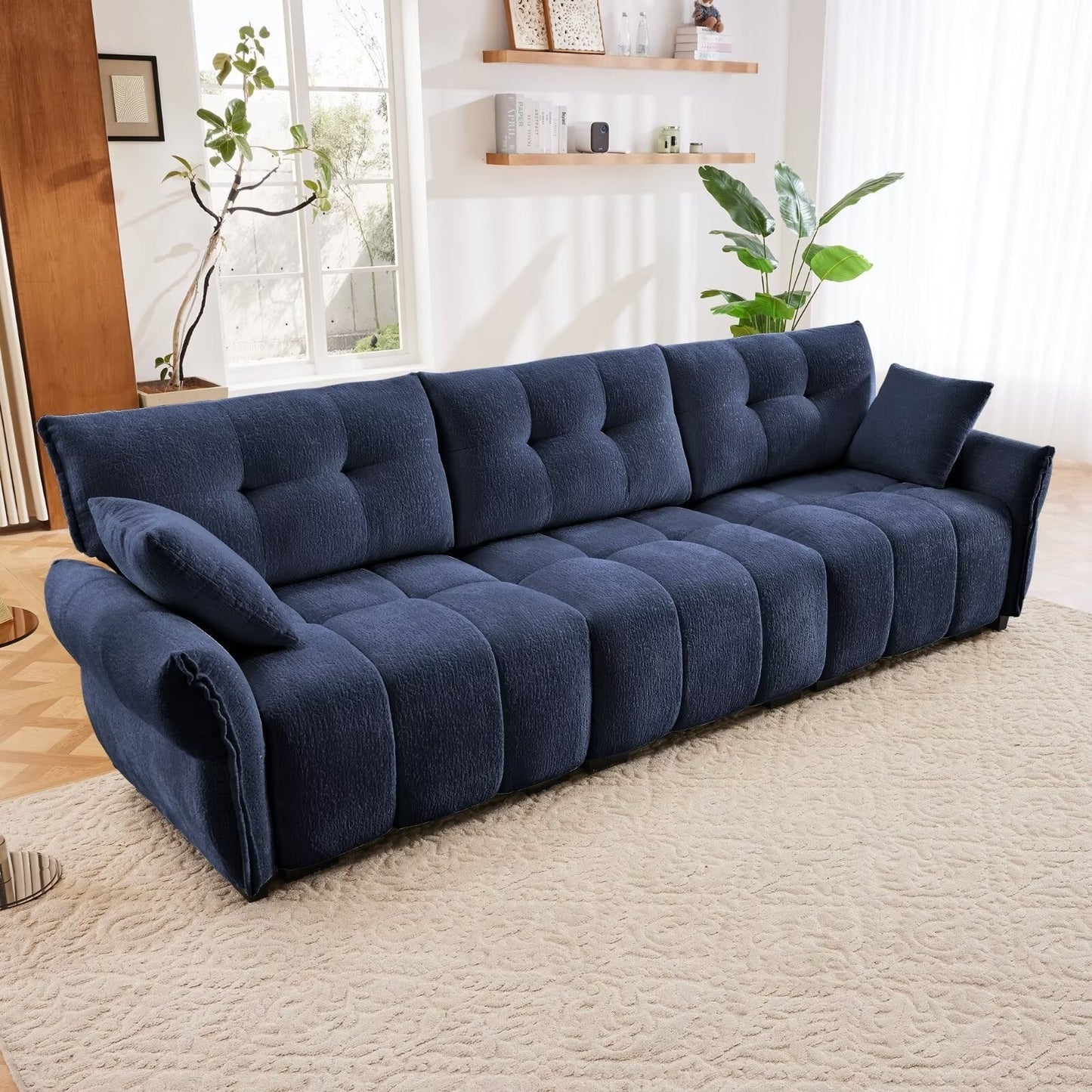 Modern Chenille Sofa, Solid Wood Frame with High Elasticity Cushion