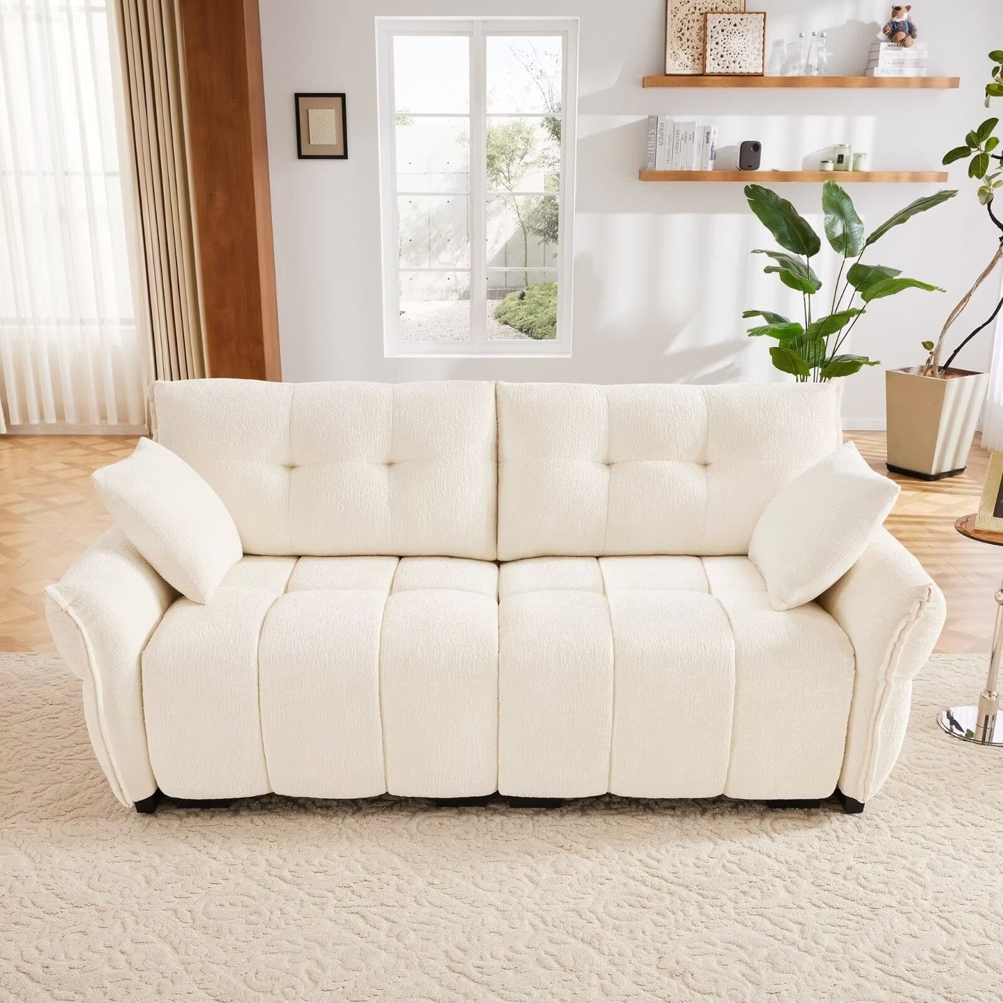 Modern Chenille Sofa, Solid Wood Frame with High Elasticity Cushion