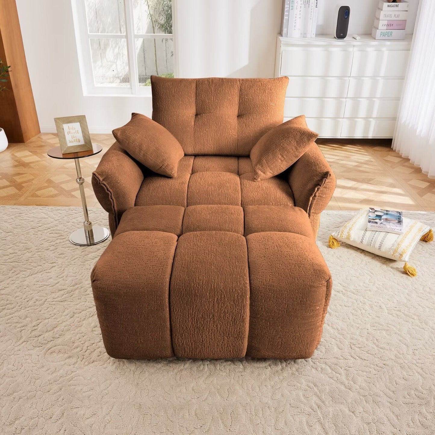 Modern Chenille Sofa, Solid Wood Frame with High Elasticity Cushion