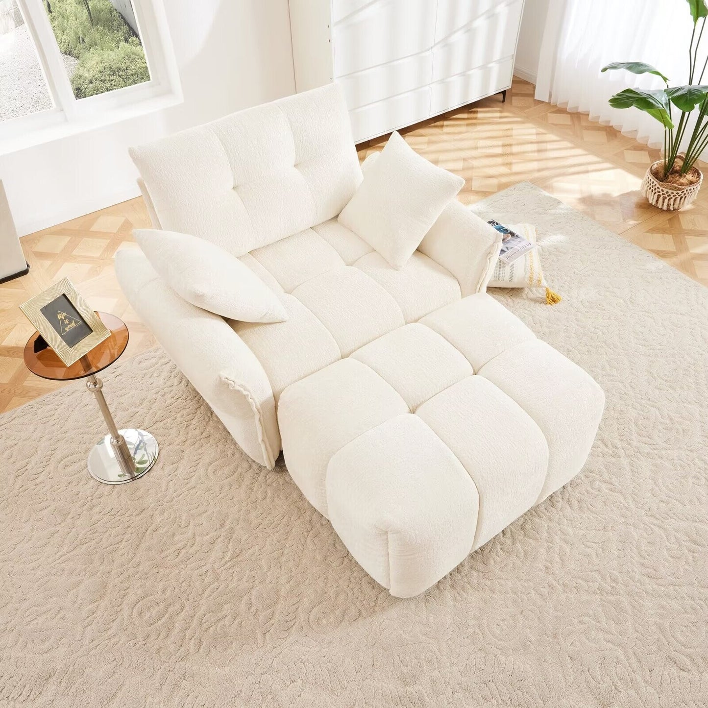 Modern Chenille Sofa, Solid Wood Frame with High Elasticity Cushion