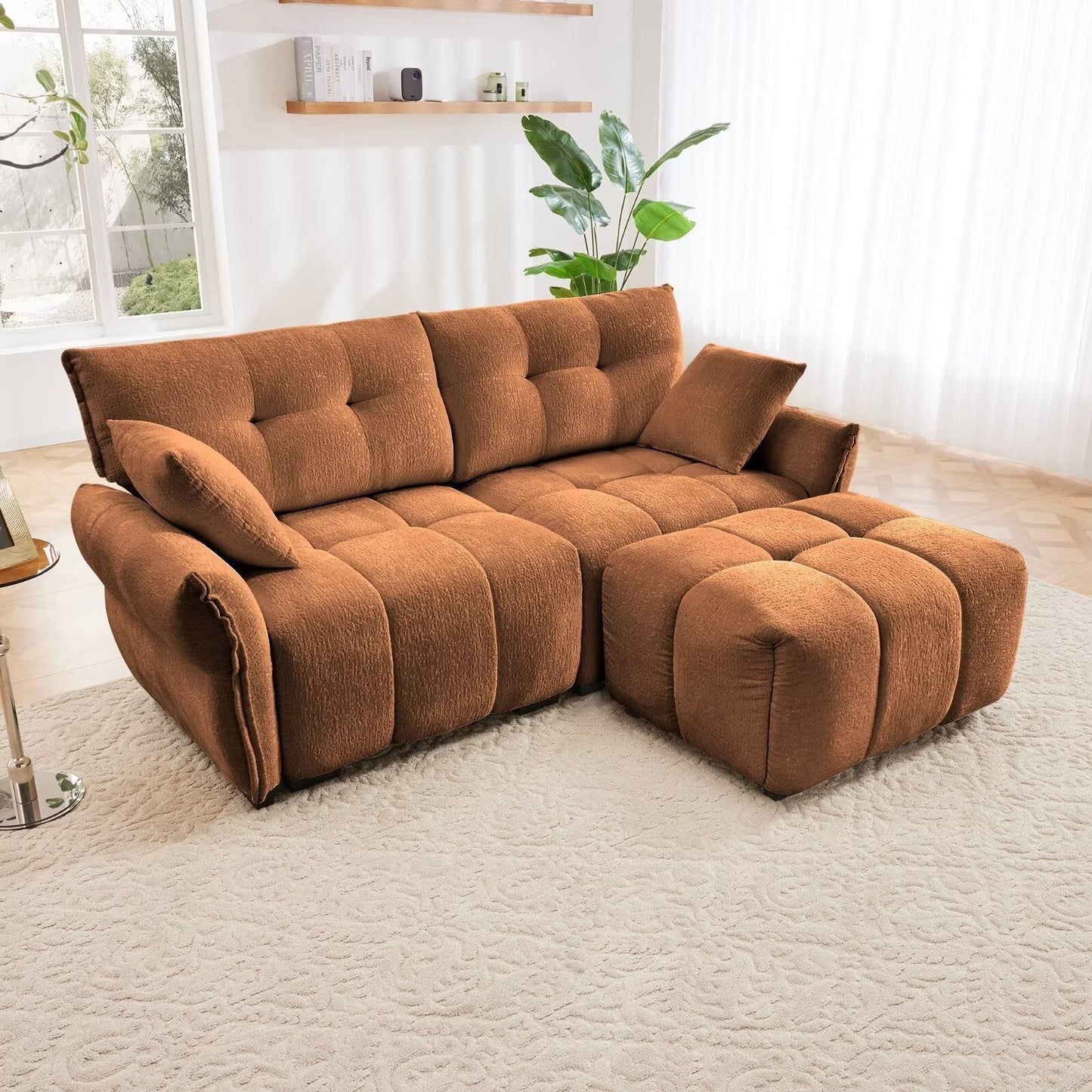 Modern Chenille Sofa, Solid Wood Frame with High Elasticity Cushion