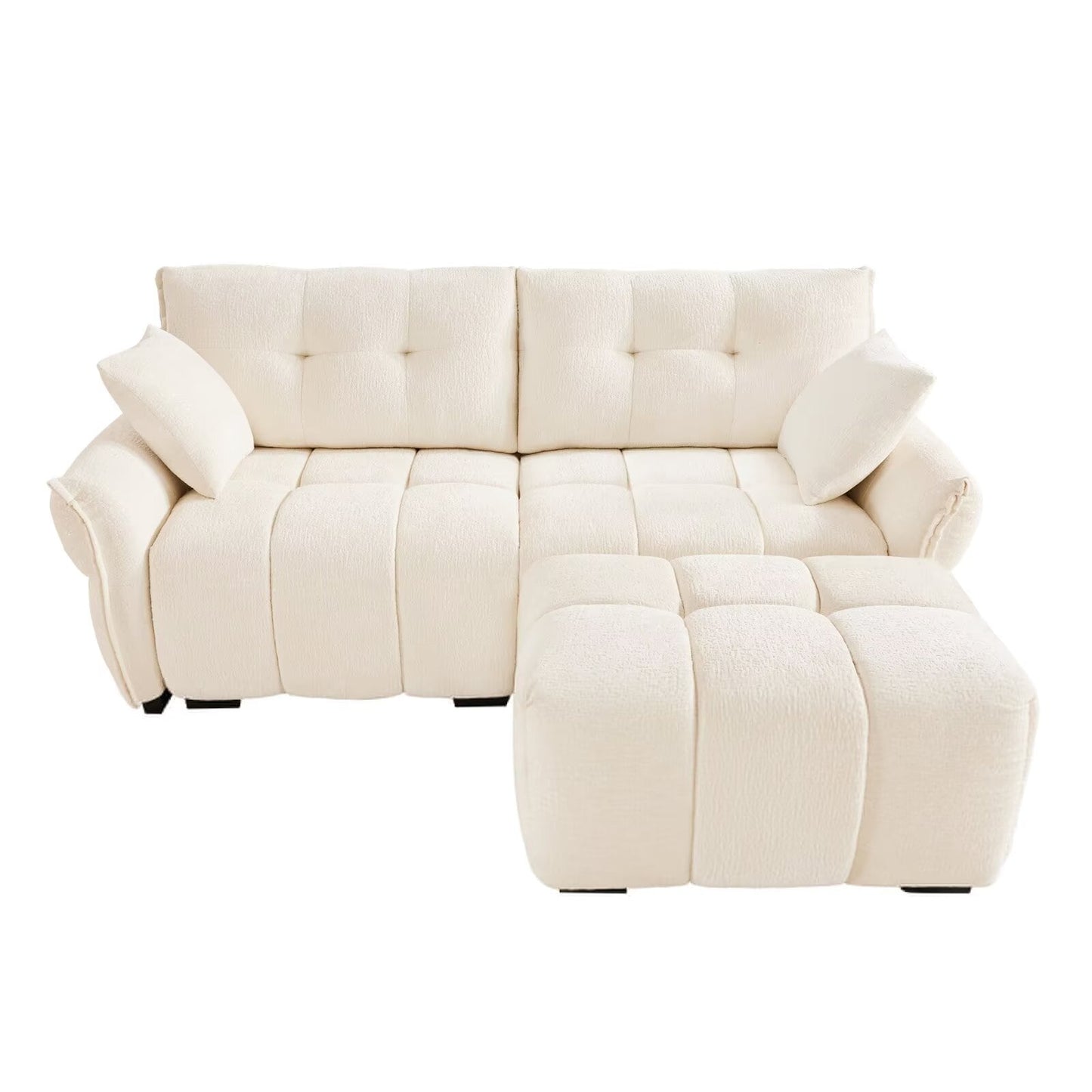 Modern Chenille Sofa, Solid Wood Frame with High Elasticity Cushion