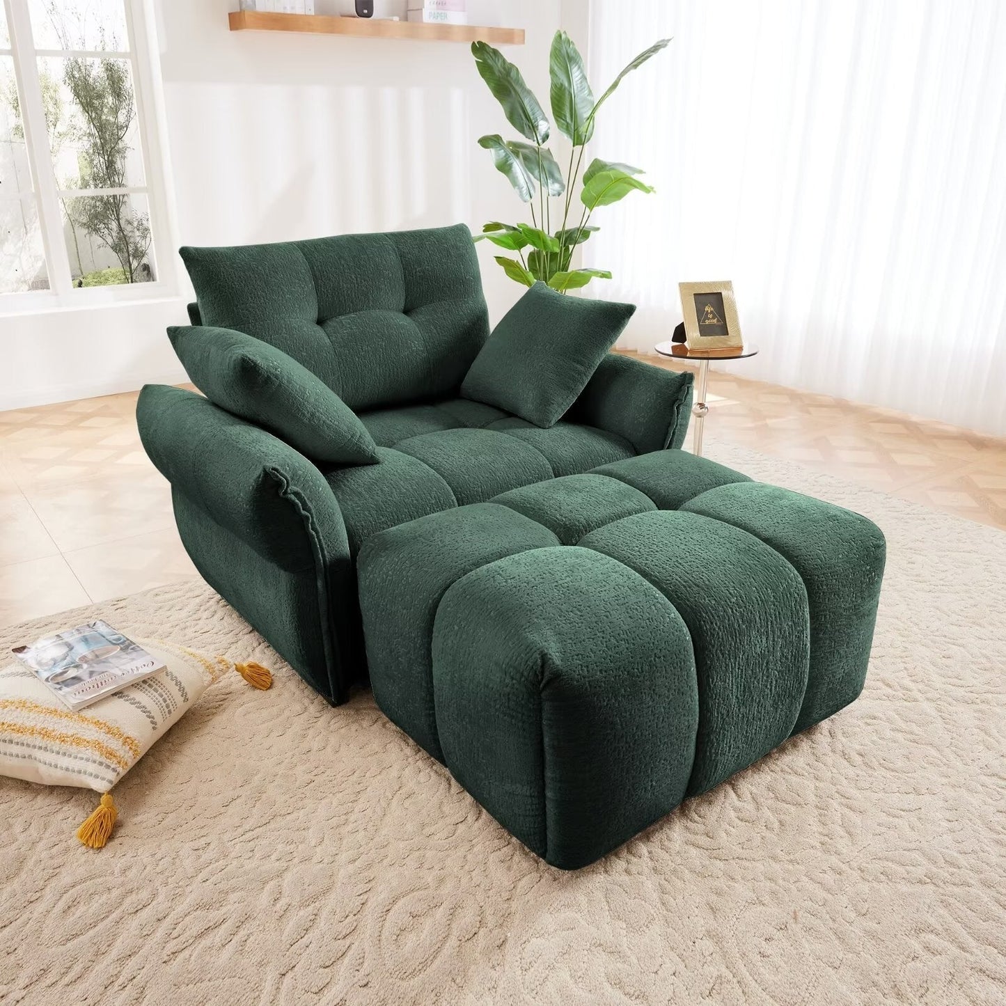Modern Chenille Sofa, Solid Wood Frame with High Elasticity Cushion