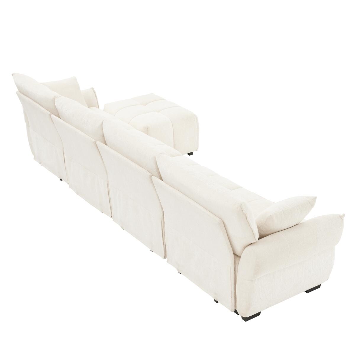 Modern Chenille Sofa, Solid Wood Frame with High Elasticity Cushion