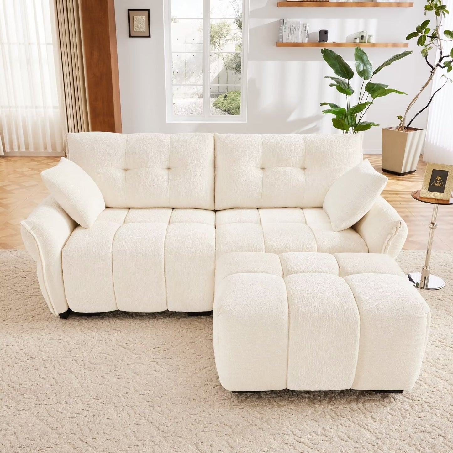 Modern Chenille Sofa, Solid Wood Frame with High Elasticity Cushion