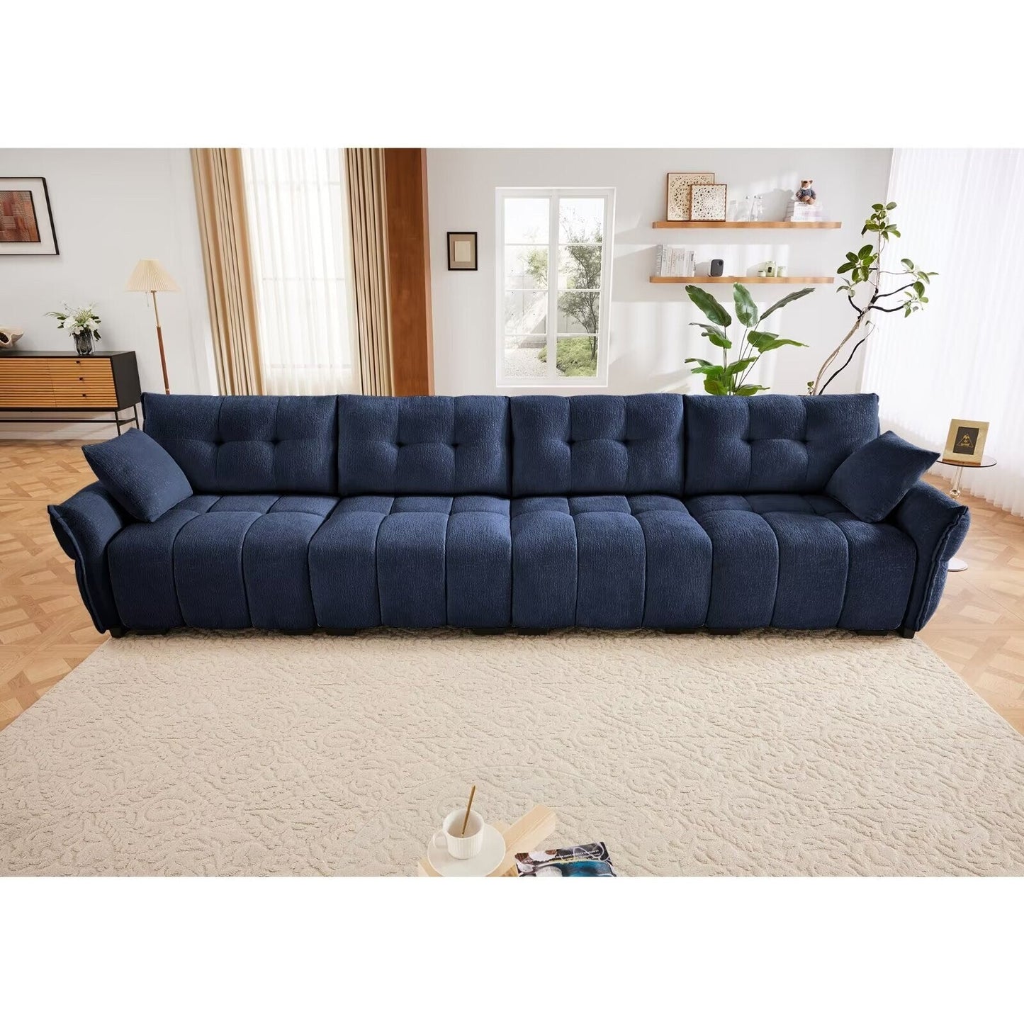 Modern Chenille Sofa, Solid Wood Frame with High Elasticity Cushion
