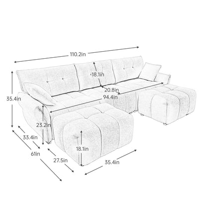 Modern Chenille Sofa, Solid Wood Frame with High Elasticity Cushion