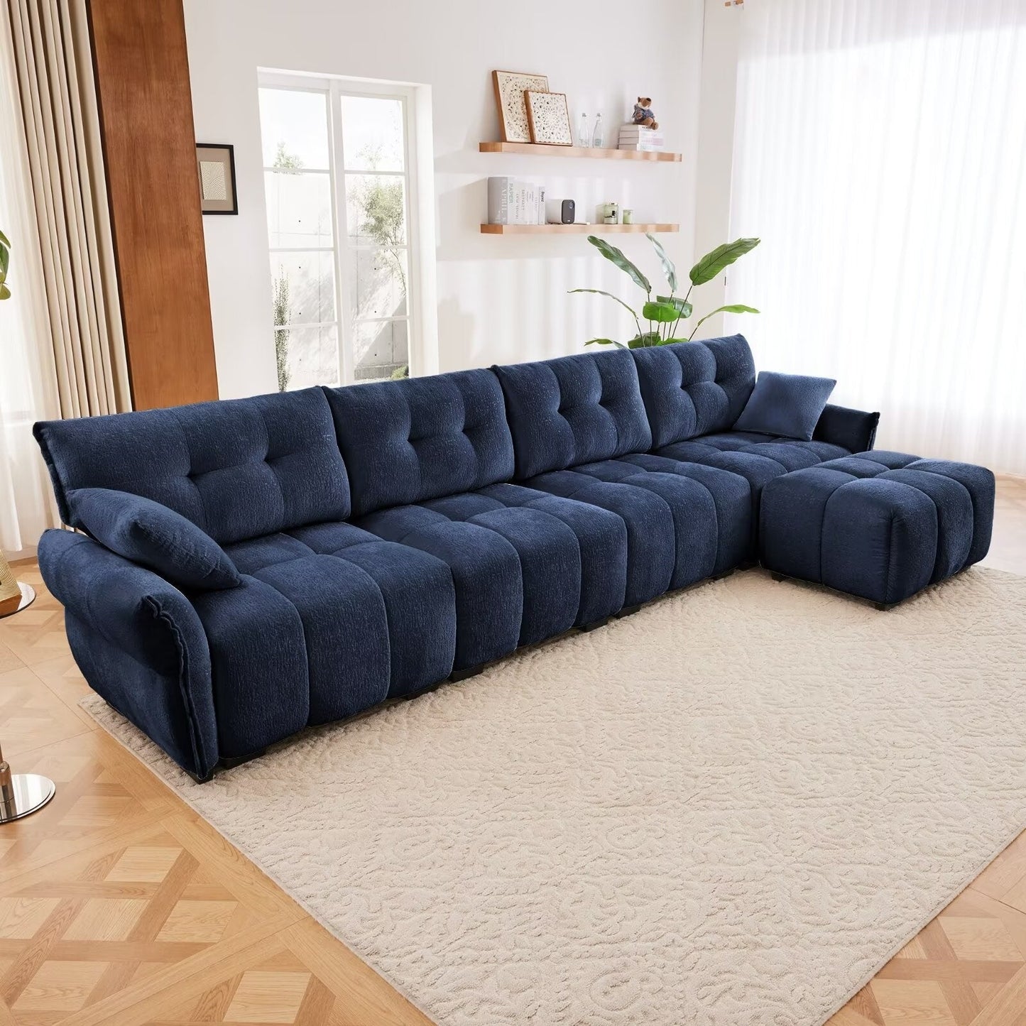 Modern Chenille Sofa, Solid Wood Frame with High Elasticity Cushion