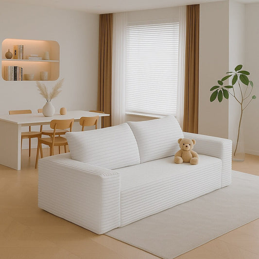 Modern Corduroy Fabric Upholstered Frameless Sofa Couch, For Apartment Living Room Den Entertainment Room