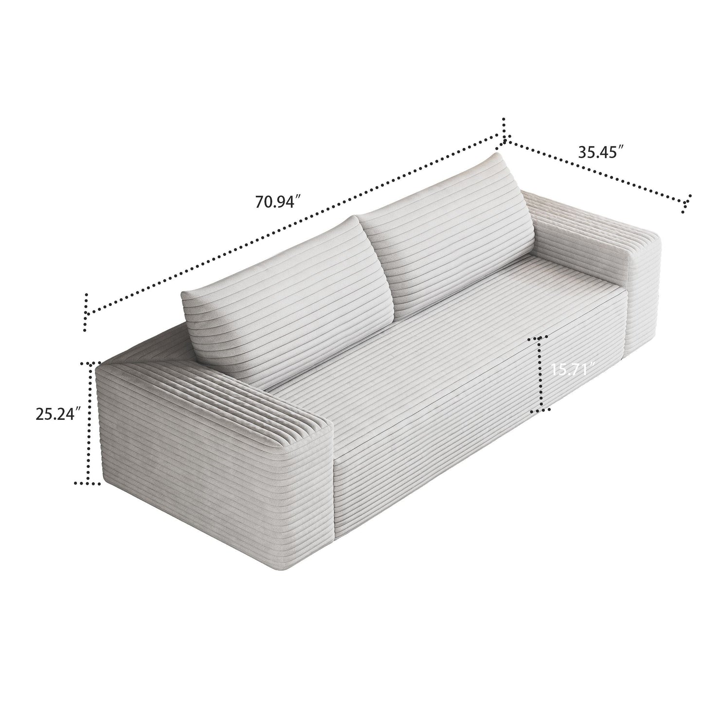 Modern Corduroy Fabric Upholstered Frameless Sofa Couch, For Apartment Living Room Den Entertainment Room