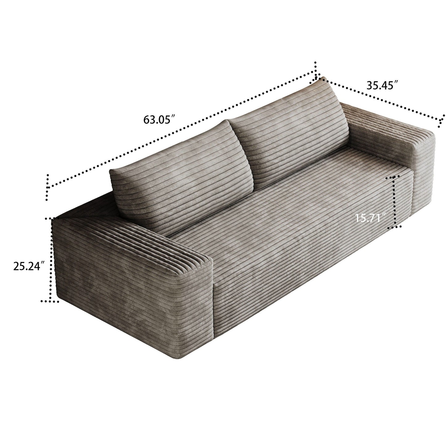 Modern Corduroy Fabric Upholstered Frameless Sofa Couch, For Apartment Living Room Den Entertainment Room