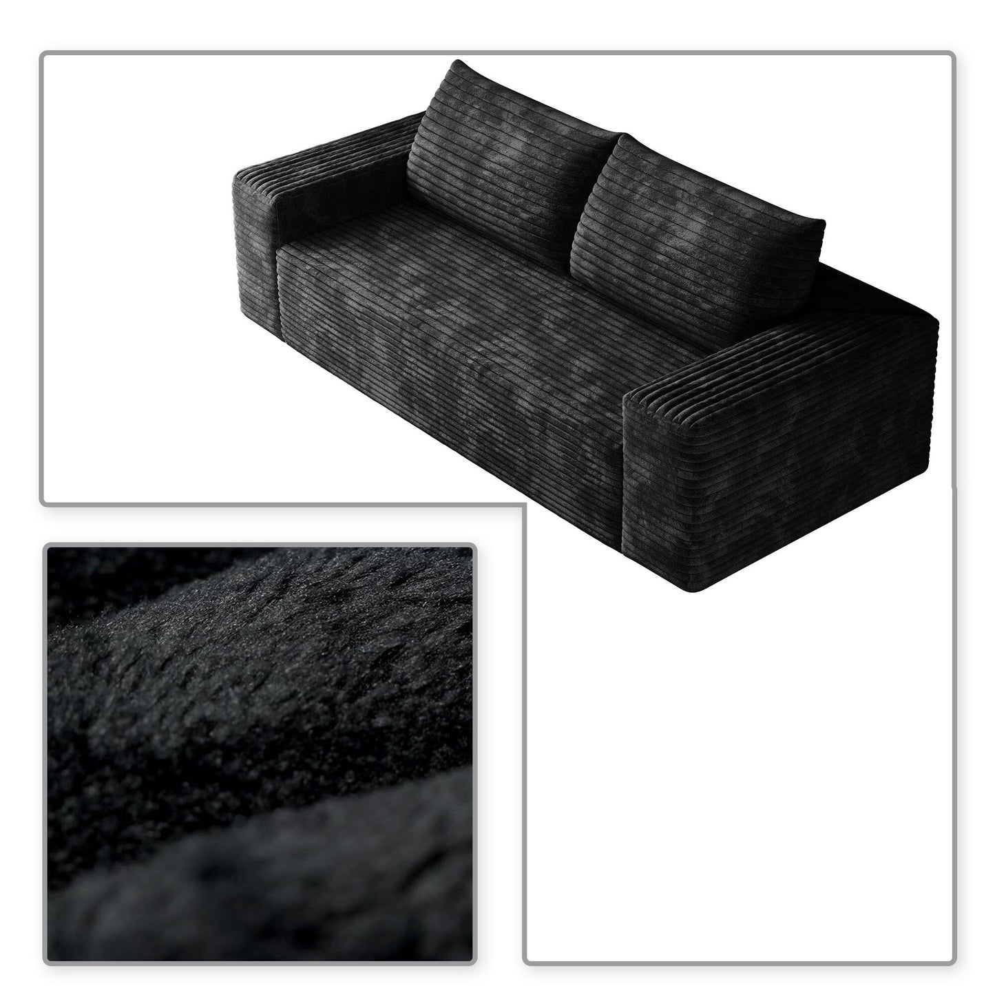 Modern Corduroy Fabric Upholstered Frameless Sofa Couch, For Apartment Living Room Den Entertainment Room