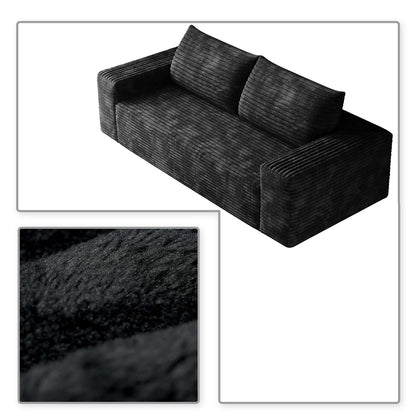 Modern Corduroy Fabric Upholstered Frameless Sofa Couch, For Apartment Living Room Den Entertainment Room