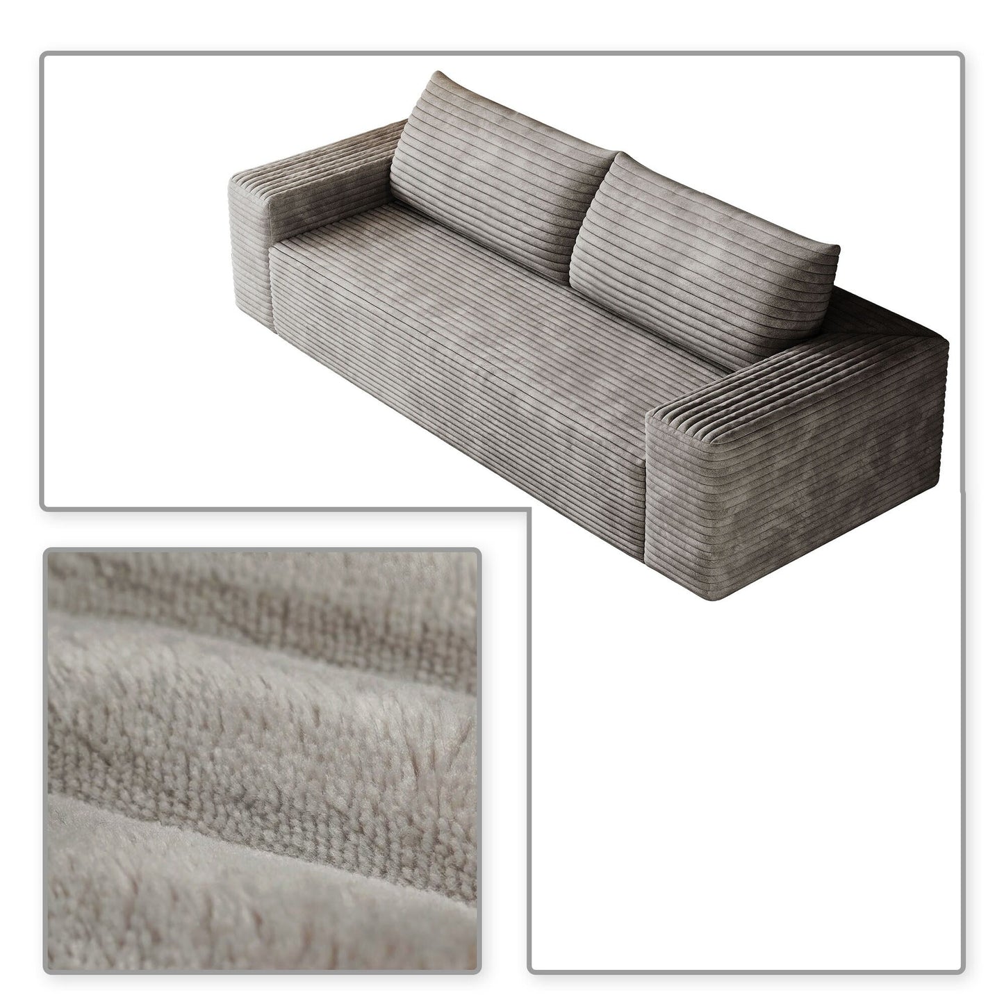 Modern Corduroy Fabric Upholstered Frameless Sofa Couch, For Apartment Living Room Den Entertainment Room