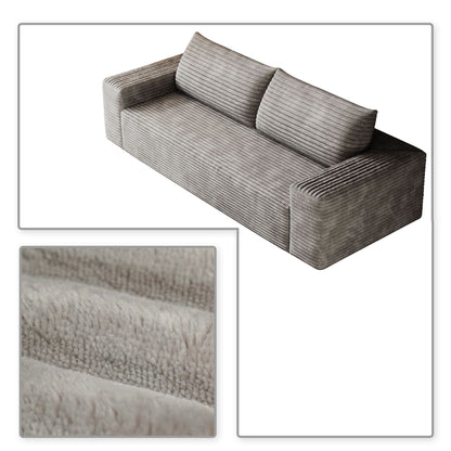 Modern Corduroy Fabric Upholstered Frameless Sofa Couch, For Apartment Living Room Den Entertainment Room