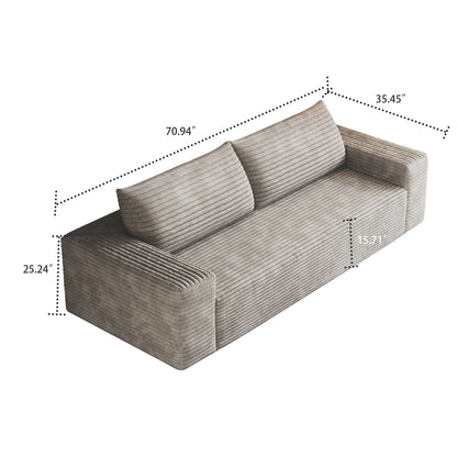 Modern Corduroy Fabric Upholstered Frameless Sofa Couch, For Apartment Living Room Den Entertainment Room