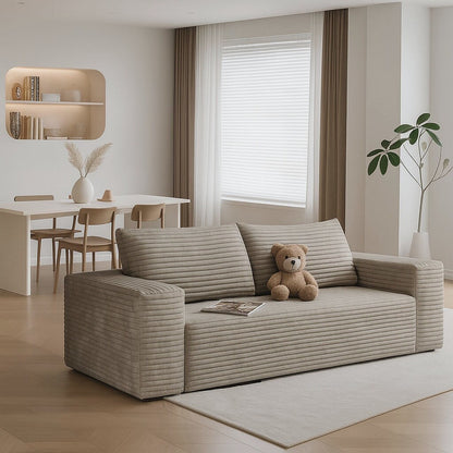Modern Corduroy Fabric Upholstered Frameless Sofa Couch, For Apartment Living Room Den Entertainment Room