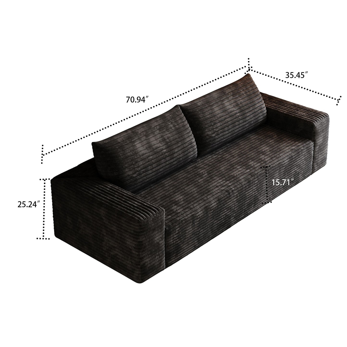 Modern Corduroy Fabric Upholstered Frameless Sofa Couch, For Apartment Living Room Den Entertainment Room