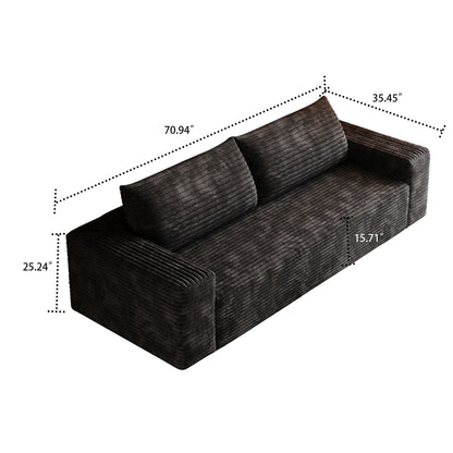 Modern Corduroy Fabric Upholstered Frameless Sofa Couch, For Apartment Living Room Den Entertainment Room