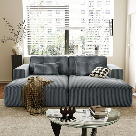 Modern Corduroy Sleeper Double Sofa Bed with 2 Pillows for Living Room