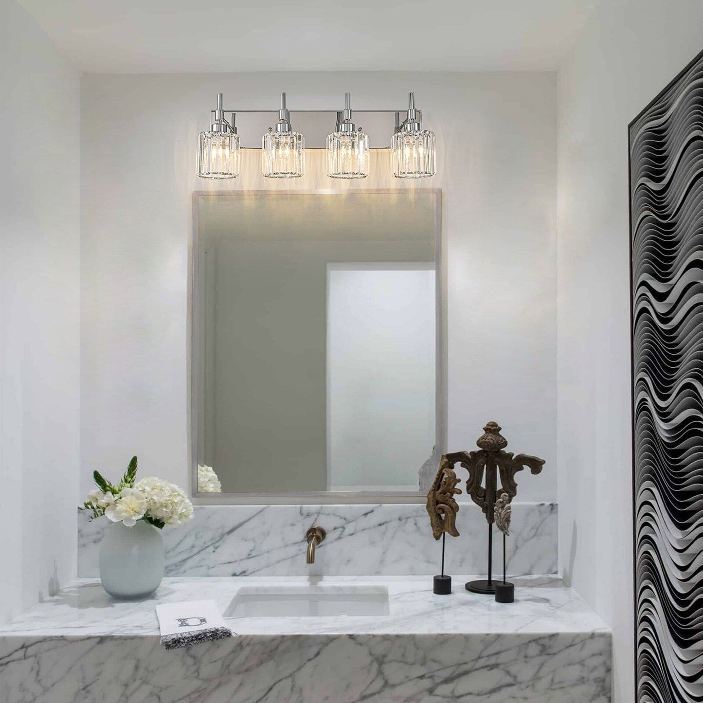 Moderne dimmbare Kristall-Badezimmer-Wandleuchten mit Waschtischleuchten und Kristallschirmen
