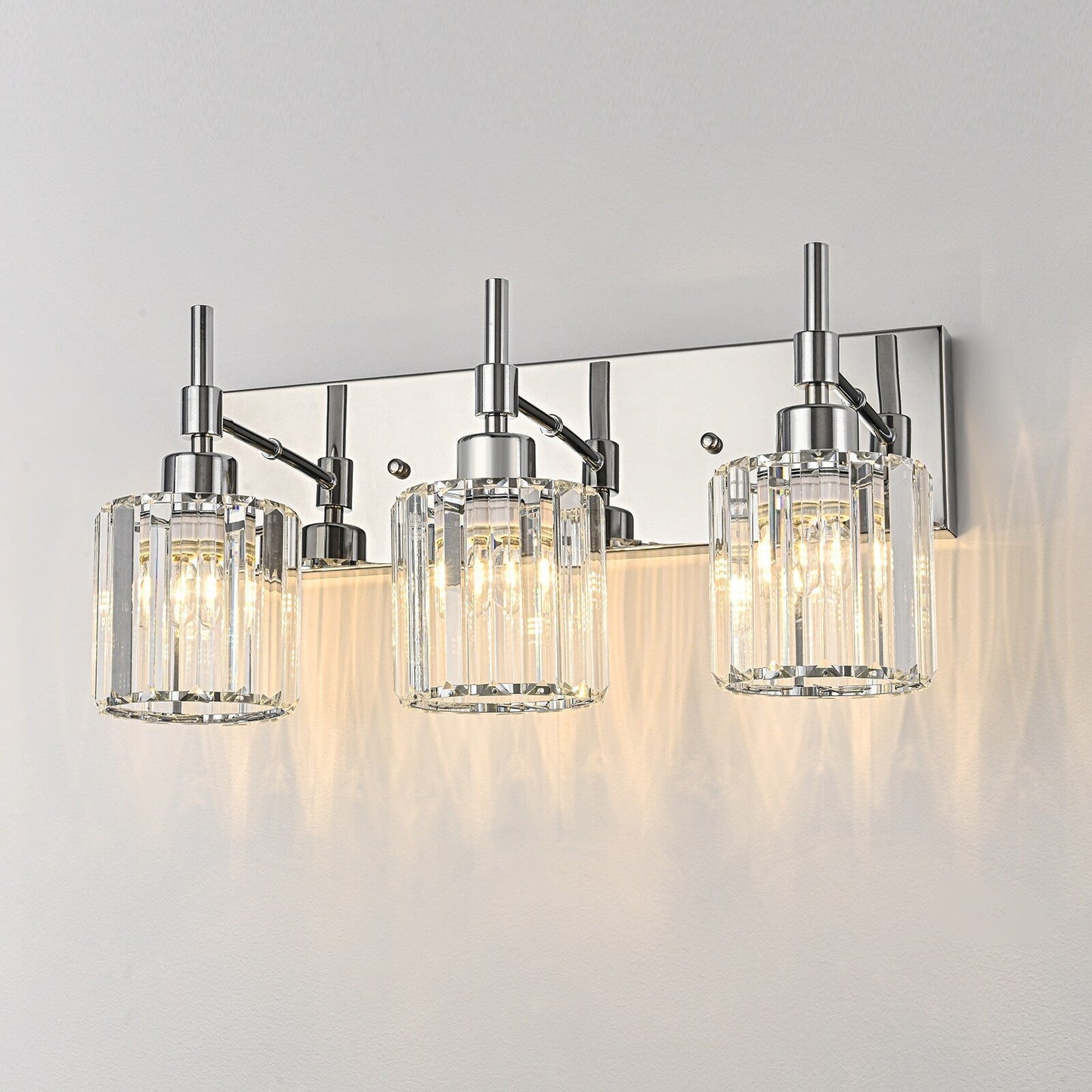 Moderne dimmbare Kristall-Badezimmer-Wandleuchten mit Waschtischleuchten und Kristallschirmen
