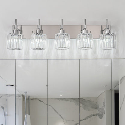 Moderne dimmbare Kristall-Badezimmer-Wandleuchten mit Waschtischleuchten und Kristallschirmen