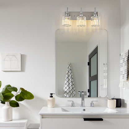 Moderne dimmbare Kristall-Badezimmer-Wandleuchten mit Waschtischleuchten und Kristallschirmen