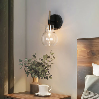Moderne Bauernhaus-Wandleuchte mit 1 Licht, Schwarzgold, mit Glasschirm