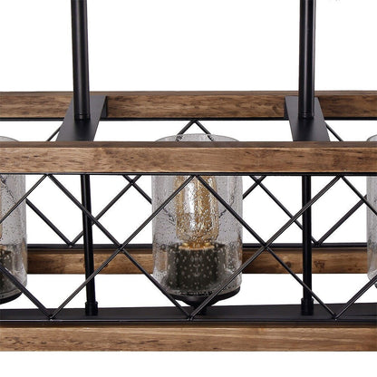 Moderner rechteckiger Kronleuchter im Landhausstil mit 5 Lichtern aus Holz und Saatglas, Kücheninselleuchten für das Esszimmer – 31,5 L x 8,75 B x 8 H