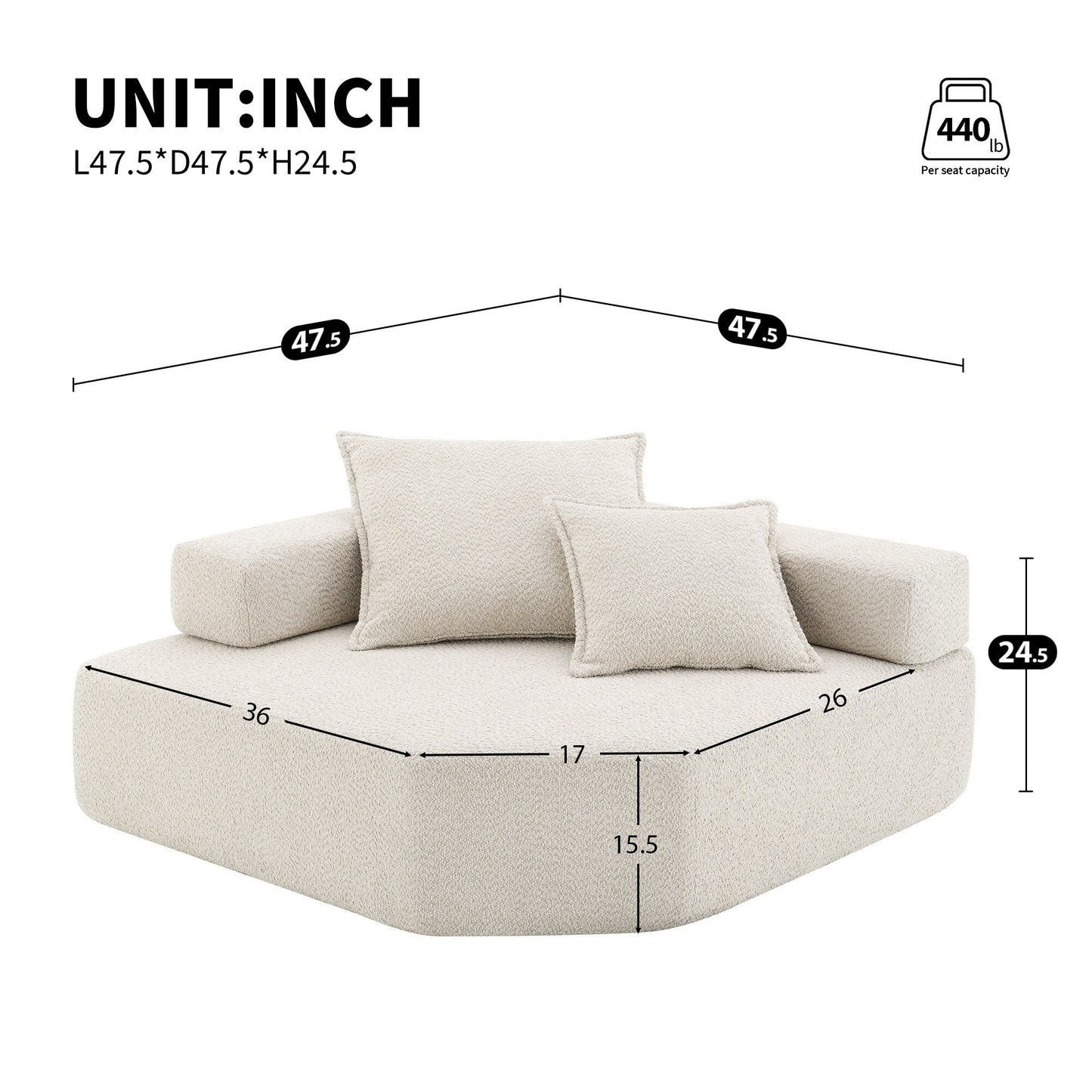 Modern Floor Couch Convertible Compressed Couch, Corner Frame for Oversized Modular U Shaped Sectional Sofa