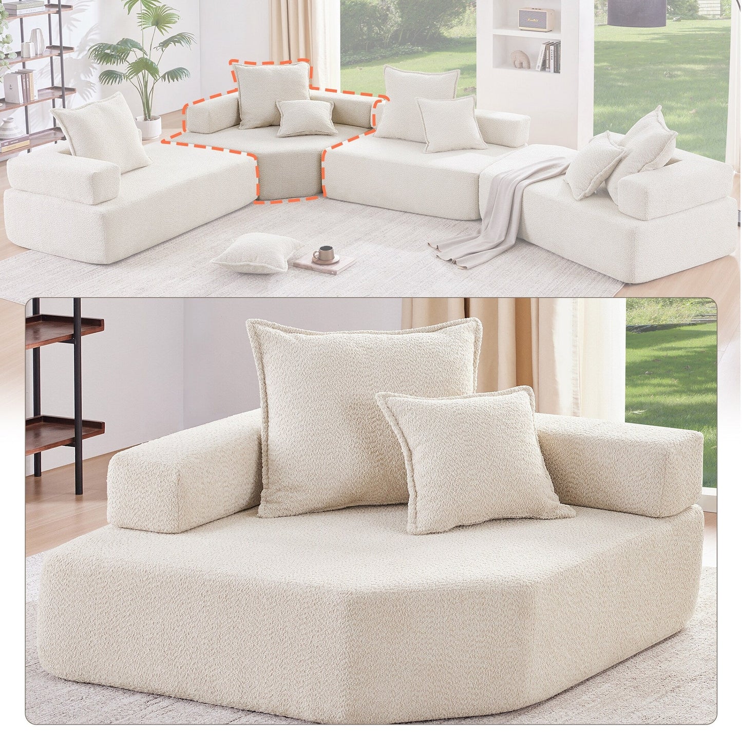 Modern Floor Couch Convertible Compressed Couch, Corner Frame for Oversized Modular U Shaped Sectional Sofa