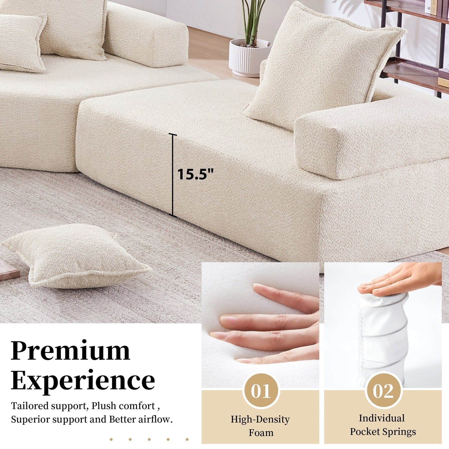 Modern Floor Couch Convertible Compressed Couch, Lounge Frame for Oversized Modular U Shaped Sectional Sofa