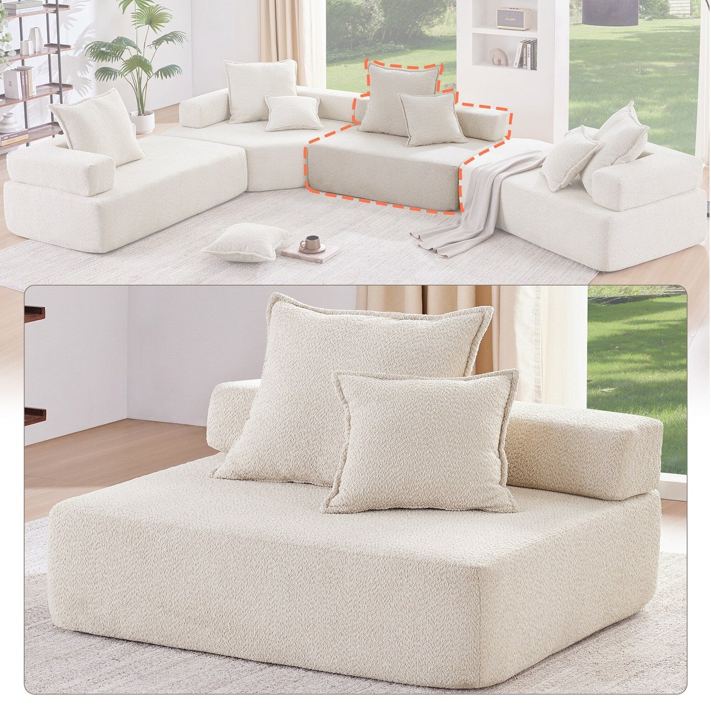 Modern Floor Couch Convertible Compressed Couch, Loveseat Frame for Oversized Modular U Shaped Sectional Sofa